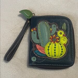 Chala Cactus Zip Around Wristlet Wallet Card Leaf Charm Brown 3D